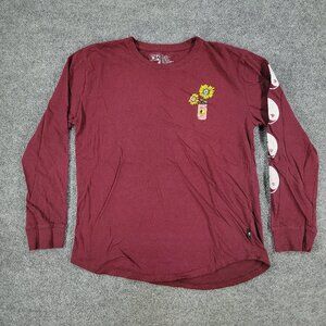 DK Shirt Men Large Red Strange Days Sunflower Graphic Tee Crew Neck Long Sleeve